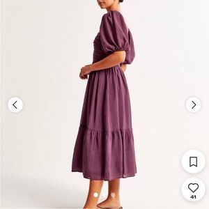 Abercrombie & Fitch Emerson Poplin Puff Sleeve Midi Dress